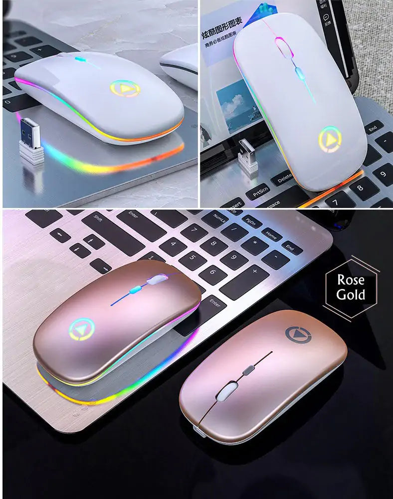 Mouse USB Inalámbrico Recargable RGB de 2.4GHz