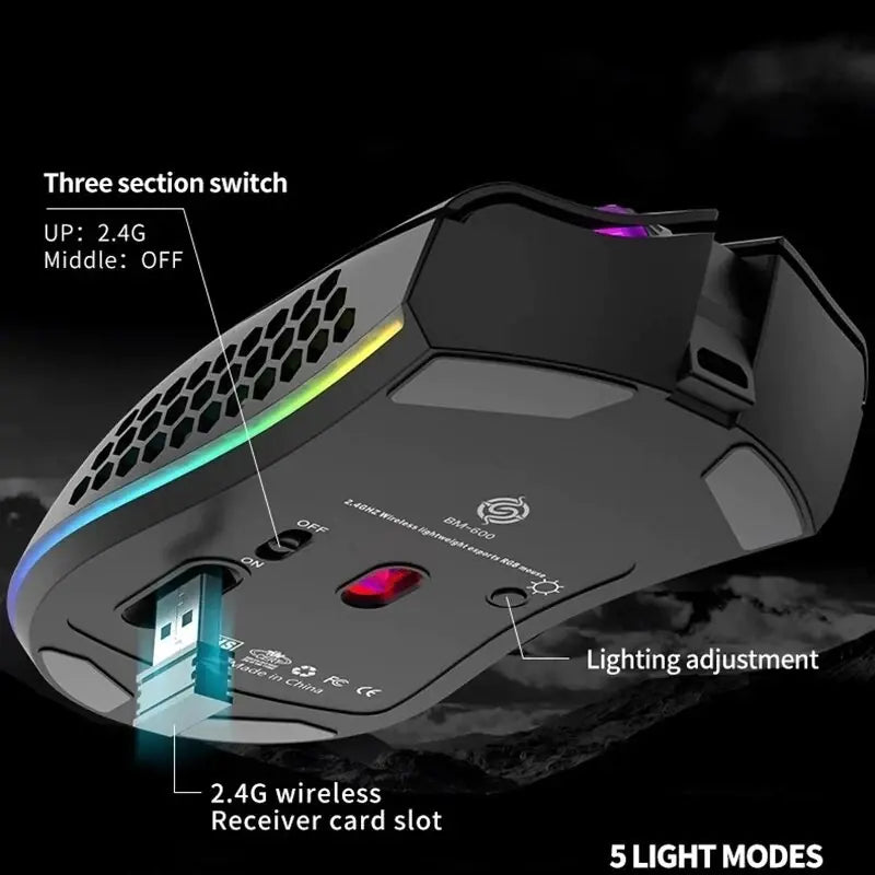 Mouse Inalámbrico Recargable BM600 con RGB para PC