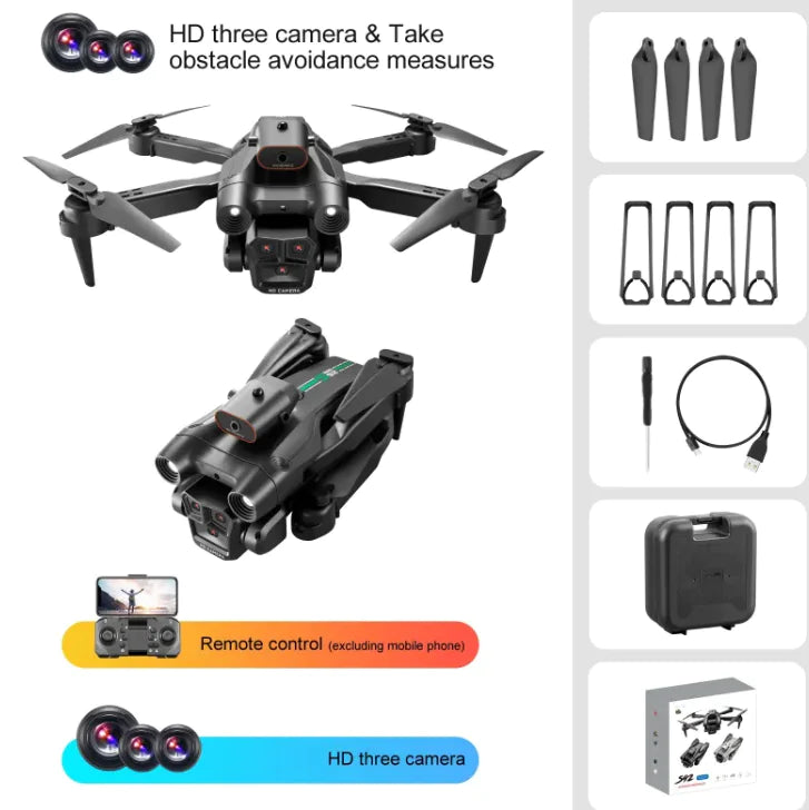 Cuadricóptero S92 Control Remoto con Triple Cámara y Posicionamiento de Flujo Óptico
