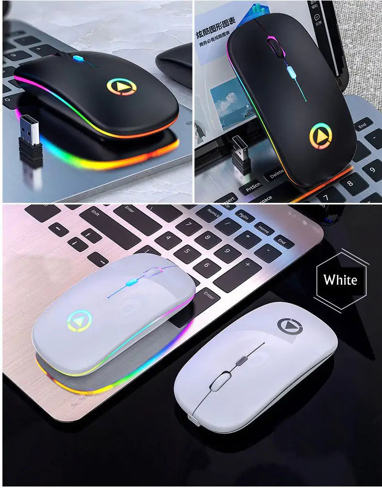 Mouse USB Inalámbrico Recargable RGB de 2.4GHz