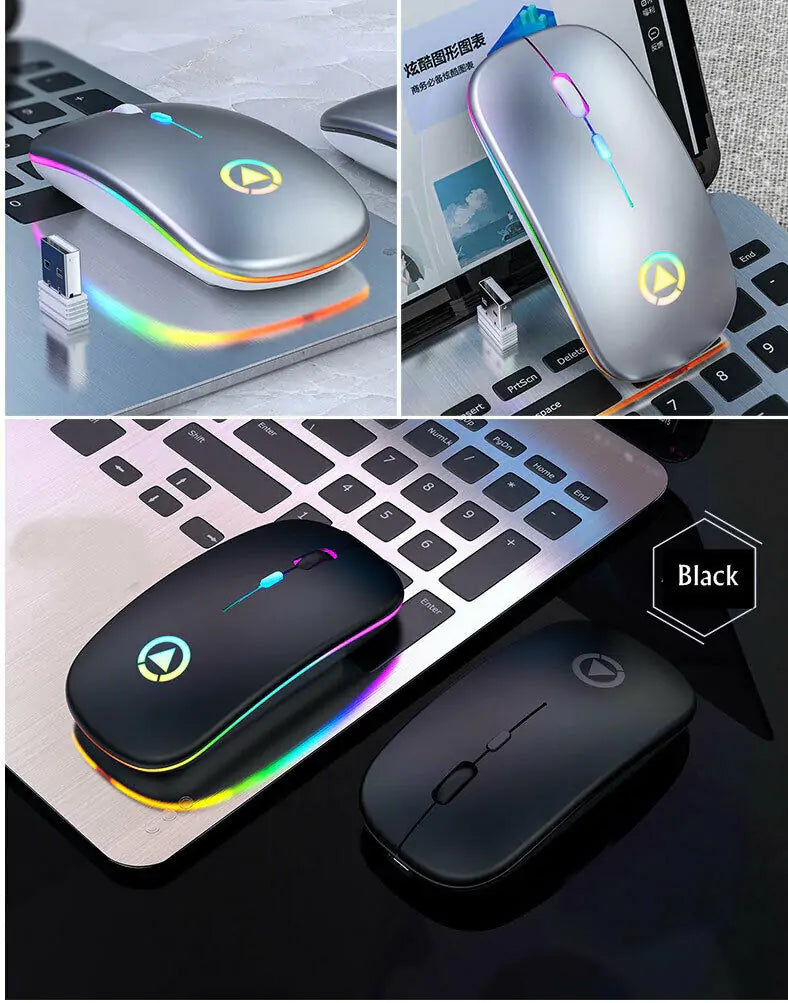 Mouse USB Inalámbrico Recargable RGB de 2.4GHz