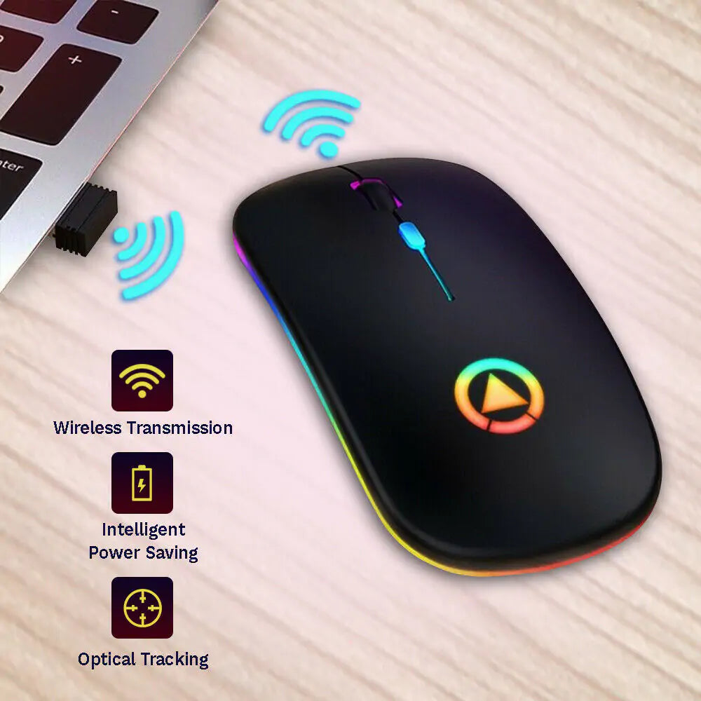 Mouse USB Inalámbrico Recargable RGB de 2.4GHz