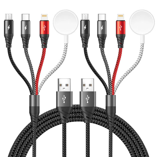 Cable de Carga Múltiple para Cargador de Apple Watch 4 en 1 Cargador Rápido para iPhone y iWatch con Cable USB C Magnético Inalámbrico para iWatch Serie UItra/SE/9-1/iPhone 15 14 13/Galaxy - 4FT