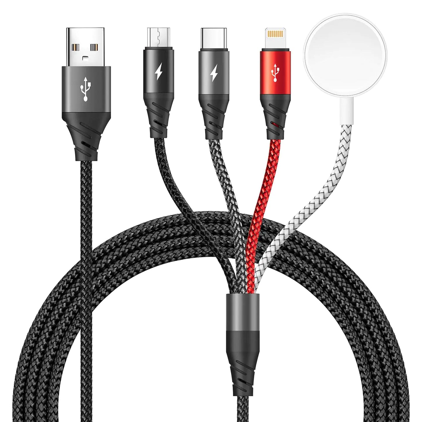 Cable de Carga Múltiple para Cargador de Apple Watch 4 en 1 Cargador Rápido para iPhone y iWatch con Cable USB C Magnético Inalámbrico para iWatch Serie UItra/SE/9-1/iPhone 15 14 13/Galaxy - 4FT