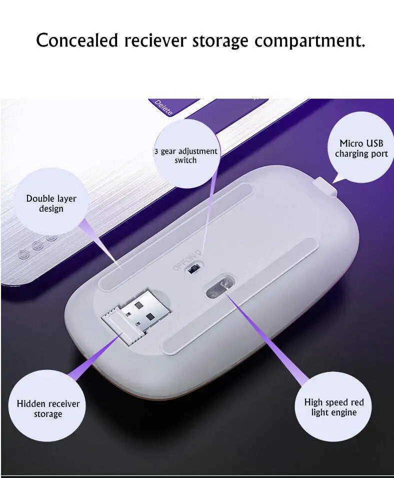 Mouse USB Inalámbrico Recargable RGB de 2.4GHz